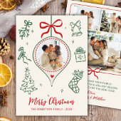 手描きの落書き グリーン レッド 写真 メリークリスマス シーズンカード