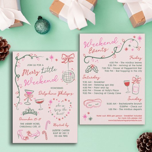 手描きの落書き メリーな独身最後の週末 招待状