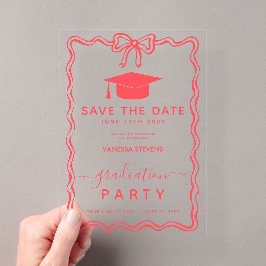 手描きの落書き 卒業式のSave the Date  アクリル招待状 (インサイチュ (ポータブル))