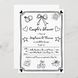 手描きの落書き　夫婦のシャワーパーティ 招待状