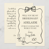 手描きの落書き 花嫁の介添え人へのお願い 黄色 招待状 (正面/裏面)