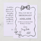 手描きの落書き 花嫁の介添え人への提案 紫 招待状 (正面/裏面)