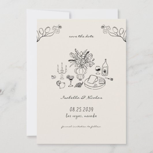 手描きの落書き 遊び心のある手書きウェディング セーブザデート (正面)