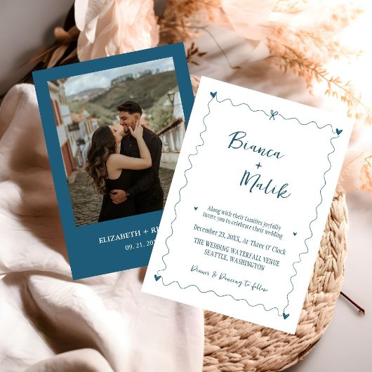 手描きの落書き 青イラスト 結婚式 招待状