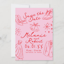 手描きの落書き 黒白のグルームとブライド セーブザデート