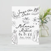 手描きの落書き 黒白 新郎新婦 セーブザデート (スタンド正面)