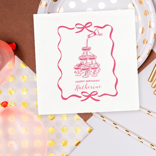 手描きの落書き Champagne Tower バースデーパーティー スタンダードカクテルナプキン