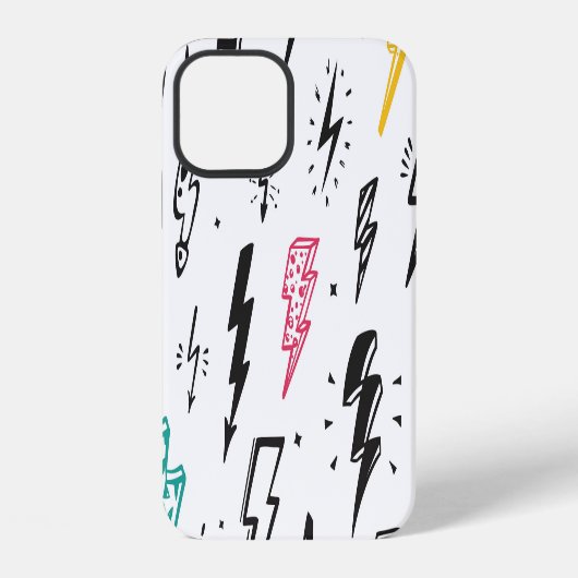 手描きの落雷の落書きセット iPhoneケース (裏面)