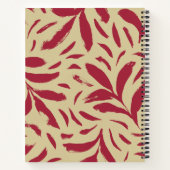 手描きの葉のバーガンディ＆ベージュ シームレスパターン ノートブック (裏面)