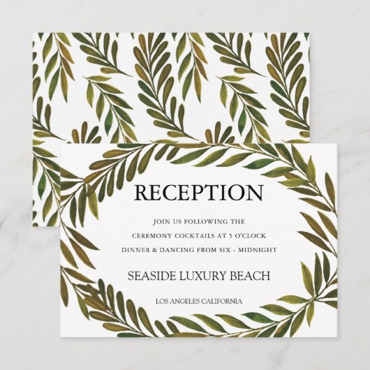 手描きの葉の受付カード 招待状 (正面/裏面)