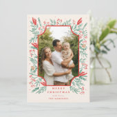 手描きの葉の境界線の写真 ホリデー カード (スタンド正面)