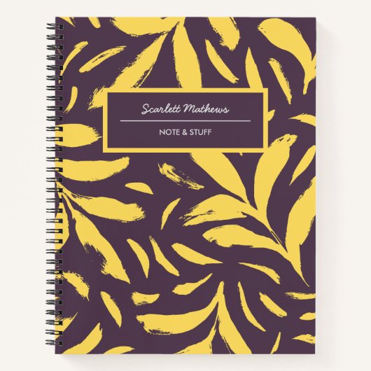 手描きの葉の黄色のシームレスパターン ノートブック (正面)