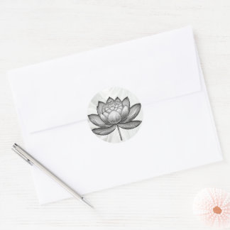 手描きの蓮の花、スイレン ラウンドシール
