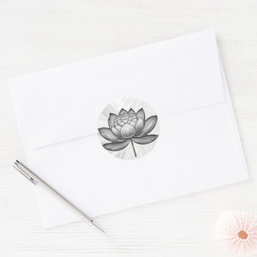 手描きの蓮の花、スイレン ラウンドシール (封筒)