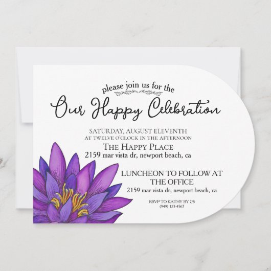 手描きの蓮の花 招待状 (正面)