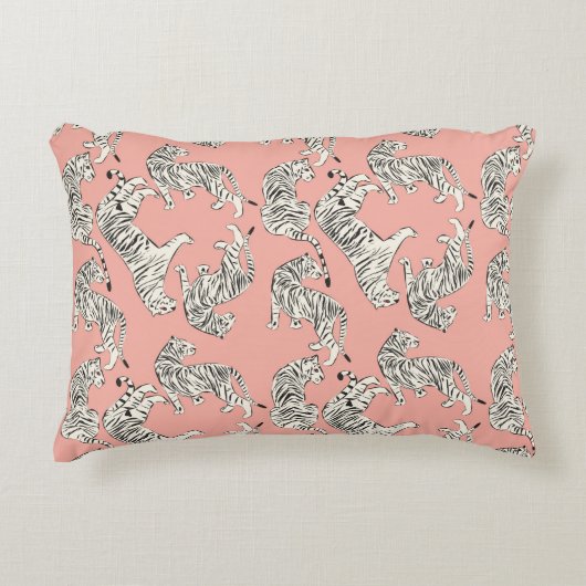 手描きの虎のシームレスな模様、大きな猫(dif) アクセントクッション (正面)