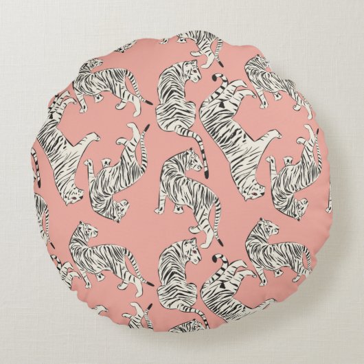 手描きの虎のシームレスな模様、大きな猫(dif) ラウンドクッション (裏面)