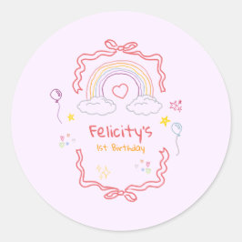 手描きの虹のファンタジーな誕生日 ラウンドシール