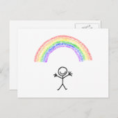 手描きの虹の下の棒人間 ポストカード (正面/裏面)