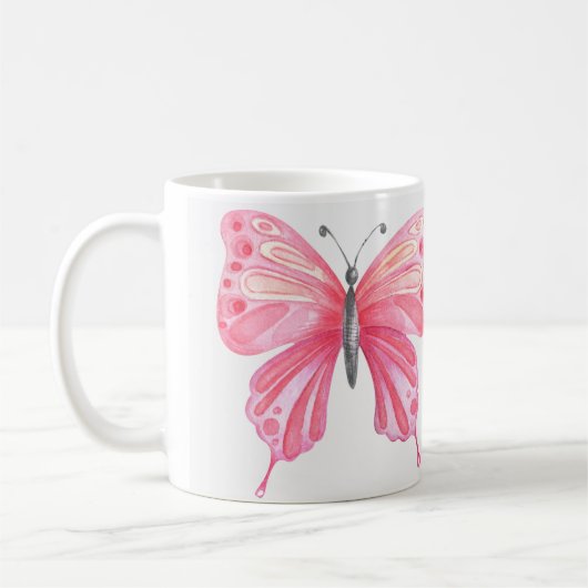 手描きの蝶のプリント コーヒーマグカップ (左)