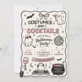 手描きの衣装とカクテルのハロウィンパーティー 招待状 (正面)
