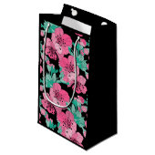 手描きの装飾的なさくらんぼの花模様       スモールペーパーバッグ (正面アングル)