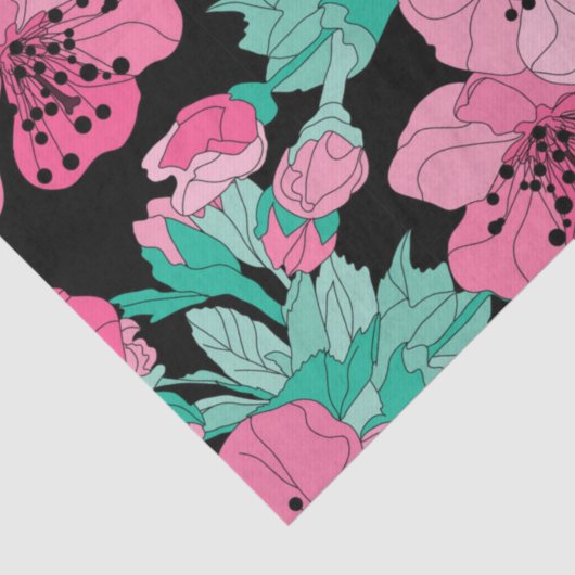 手描きの装飾的なさくらんぼの花模様       薄葉紙 (詳細)