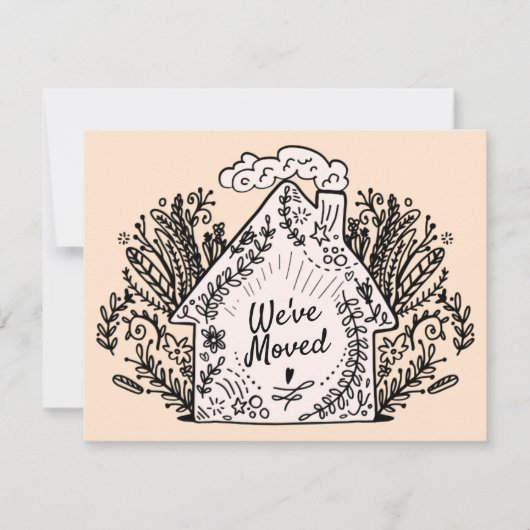 手描きの装飾的な引越しお知らせ 招待状 (正面)