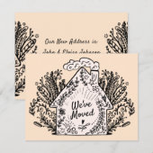 手描きの装飾的な引越しお知らせ 招待状 (正面/裏面)