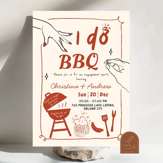 手描きの裏庭 I do BBQ エンゲージメントパーティー 招待状