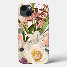 手描きの詳細な花のデザイン iPhone 13ケース