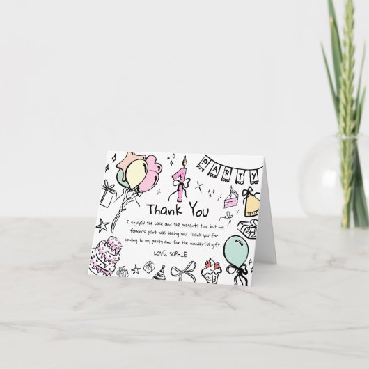 手描きの誕生日お礼カード サンキューカード (正面)