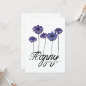 手描きの誕生日カード　紫の花の風船付き カード (正面/裏面インサイチュ)