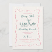 手描きの誕生日ブランチのスクイグルフレーム 招待状 (正面)