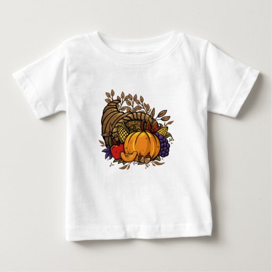 手描きの豊穣の角イラスト 感謝祭 ベビーTシャツ (正面)