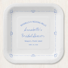 手描きの貝殻とウェディングベル ブライダルシャワー ペーパープレート