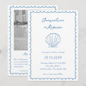 手描きの貝殻　遊び心あふれる ヴィンテージ結婚式 招待状 (正面/裏面)