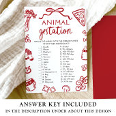 手描きの赤いイタリア風ベビーシャワーゲーム 動物の妊娠期間当て 招待状