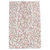 手描きの赤いウィンターベリーの枝 ミディアムペーパーバッグ (正面)