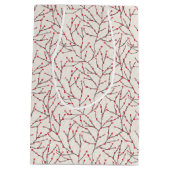 手描きの赤いウィンターベリーの枝 ミディアムペーパーバッグ (裏面)