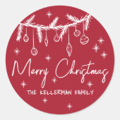 手描きの赤いクリスマス ラウンドシール (正面)
