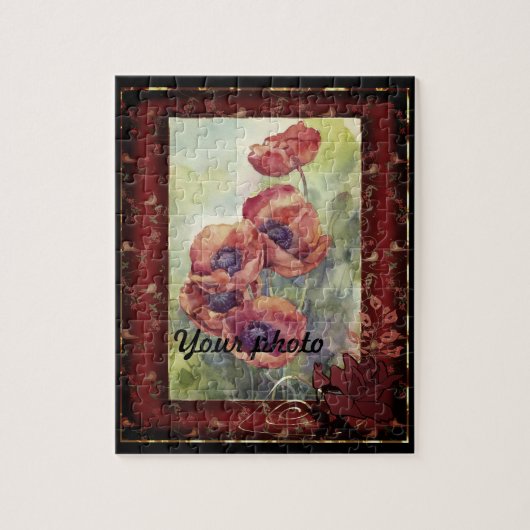 手描きの赤いケシの花の美しいイラスト ジグソーパズル (縦)