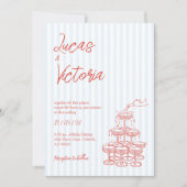 手描きの赤いストライプがかわいい結婚式 招待状 (正面)