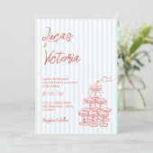 手描きの赤いストライプがかわいい結婚式 招待状 (スタンド正面)