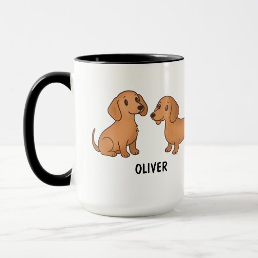 手描きの赤いダックスフントの犬のカスタム かわいい マグカップ (左)