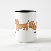 手描きの赤いダックスフントの犬のカスタム かわいい マグカップ (中央)