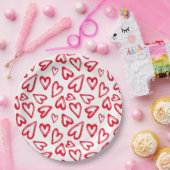 手描きの赤いハート ペーパープレート (パーティー)