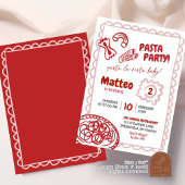手描きの赤いピザパスタの誕生日パーティー 招待状
