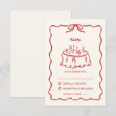 手描きの赤いポストカード　レトロで遊び心あふれるデザイン　RSVPカード 出欠カード (正面/裏面)