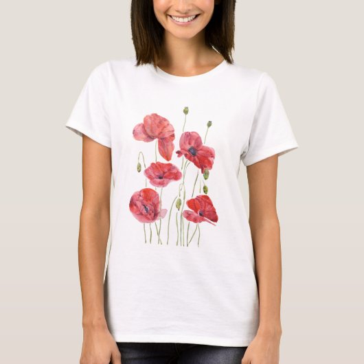 手描きの赤いポピー Tシャツ (正面)